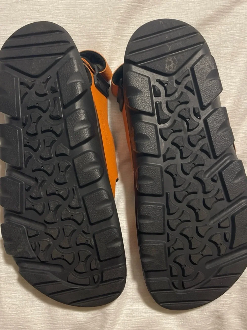 Birkenstock 42s Orange Two-Strap Buckle Sandals with Heel Strap